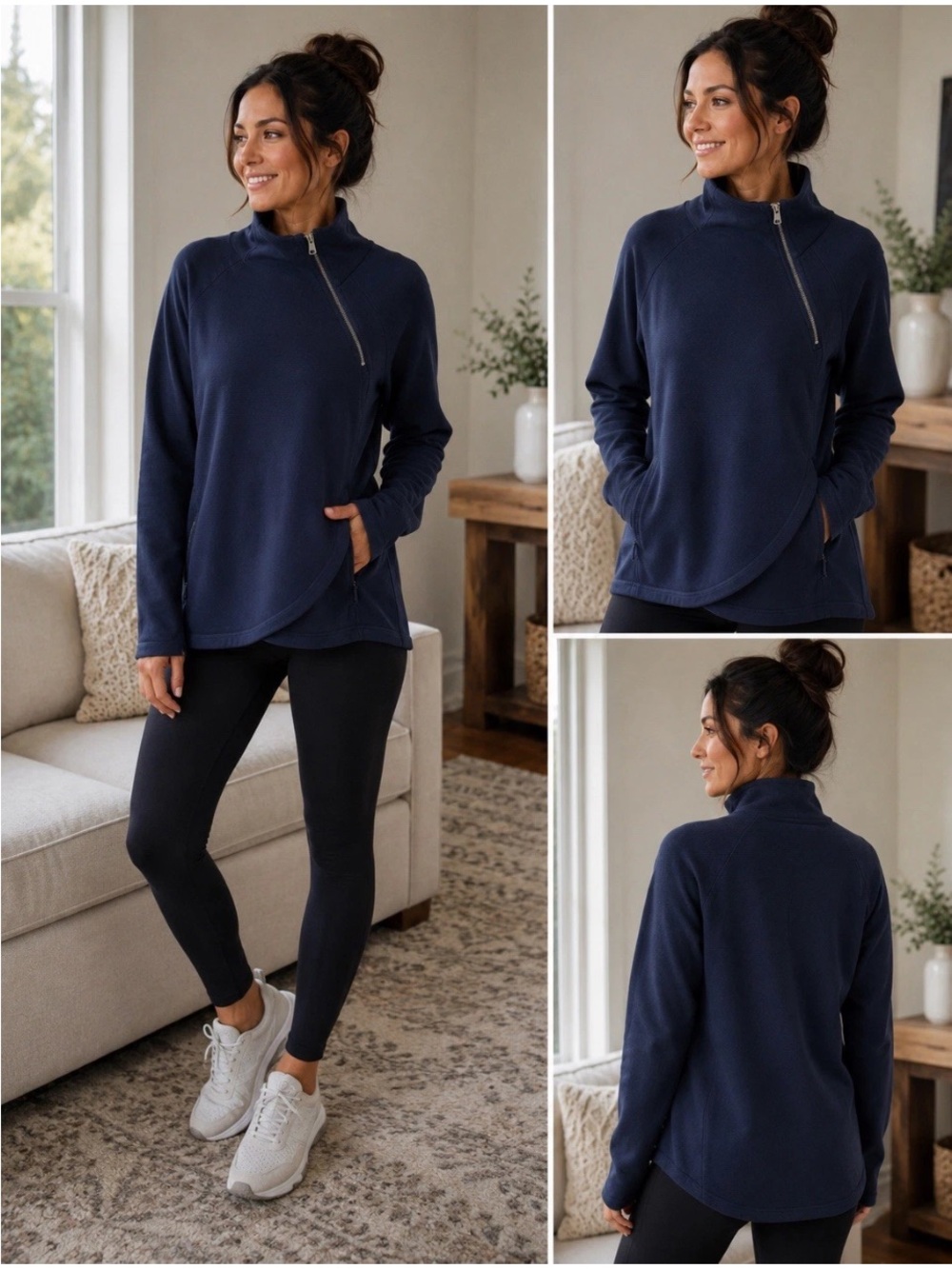 EUC Athleta Cozy Karma Asym Pullover Sweatshirt Medium Enchanted Blue